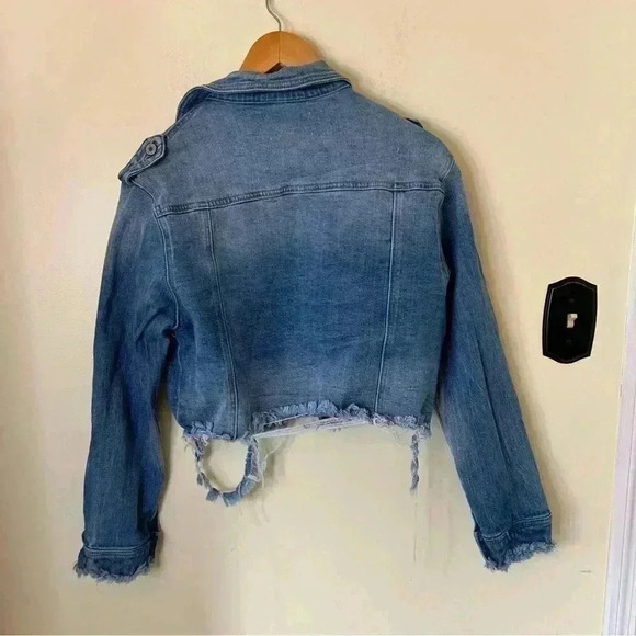 KanCan Destroyed Raw Frayed Hem Cropped Jean Jacket Size L - Picture 7 of 7